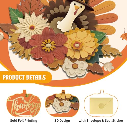 Image of FLYAB Happy Thanksgiving Card - 3D Gold Foil Turkey Gift for Family Friend