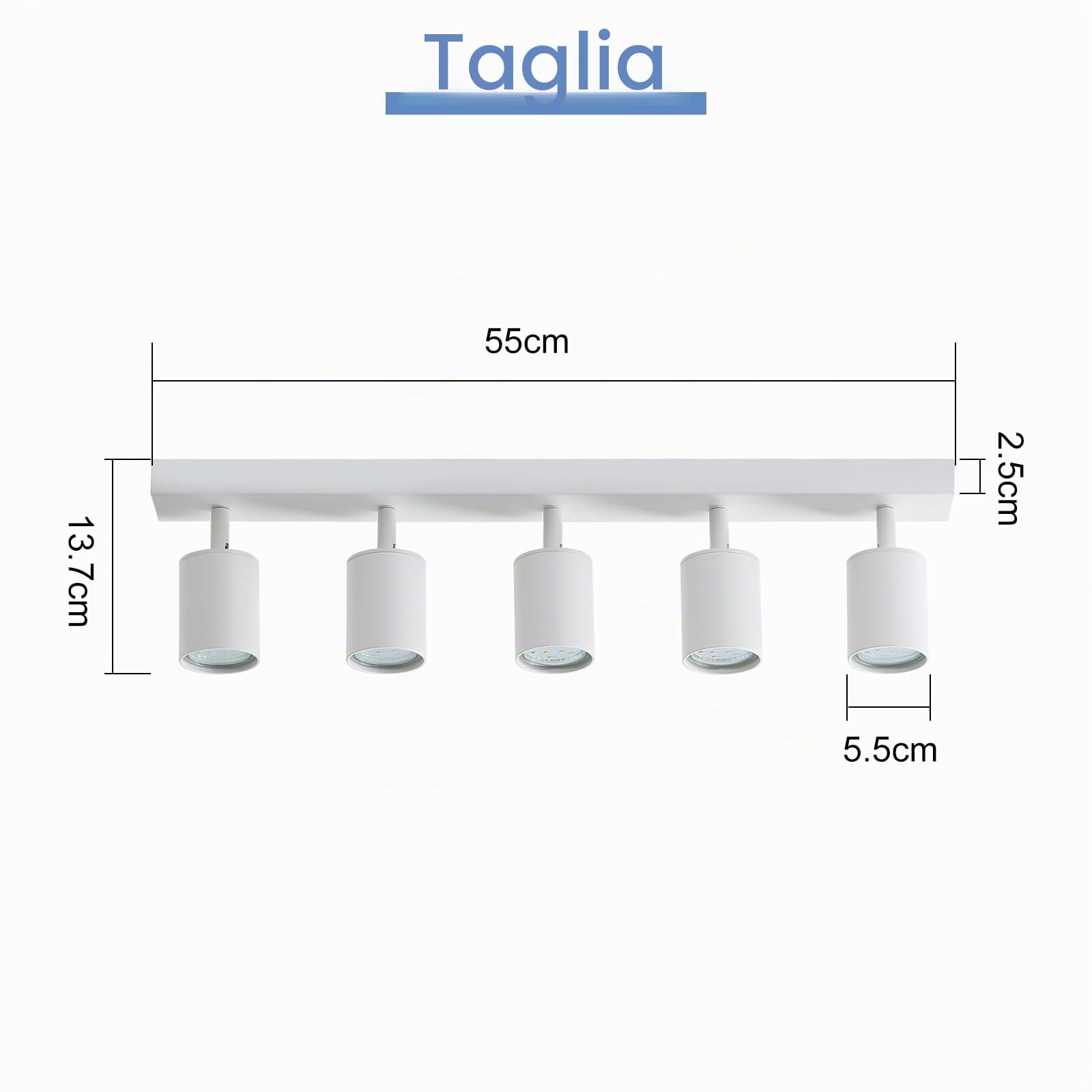 Faretti LED Soffitto 5 Luci Lampada da Soffitto Bianca Moderni | Orientabili Lampadario Faretti da Parete GU10 Illuminazione Interni per Soggiorno Cucina Salotto