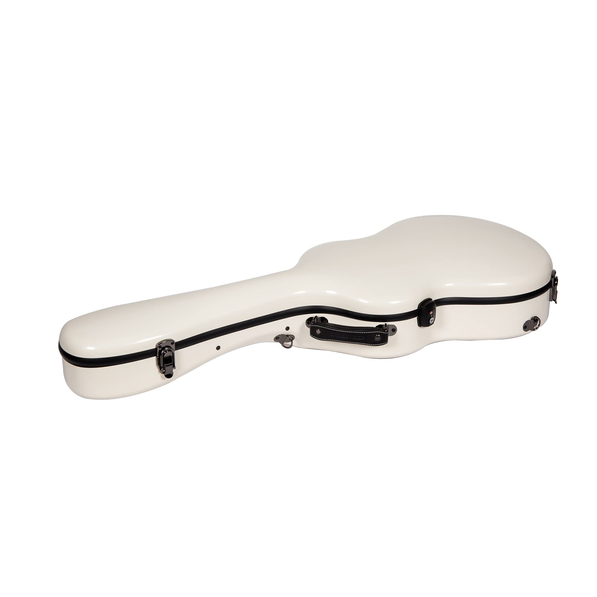 Étui Rigide en Fibre de Verre pour Guitare Classique 4/4 | Finition Brillante Milky White, Serrure TSA, hygromètre, Rembourrage Ajustable, Sangles Sac à Dos