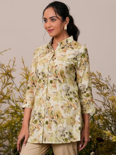 Image of Libas Women Silk Blend Regular Printed A Line Kurtis 37070 Green Suit
