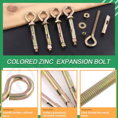 Image of Keadic 8Pcs M12 Concrete Eye Bolts, Eye Bolt in Colored Zinc Plated, Shoulder Eye Bolt, Concrete Brick Expansion Screws Closed Hook Bolts Heavy Duty Expansion Screw Lifting Ring Bolt for Wall