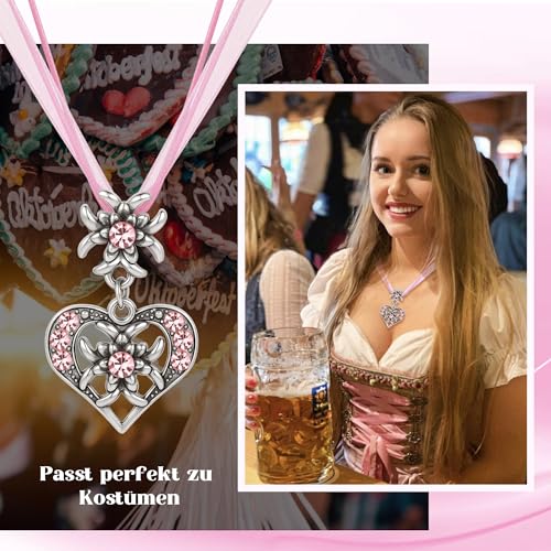 TOWLEING 4 Stück Trachtenschmuck Damen Edelweiß Trachtenkette Armband Ohrstecker Dirndl Schmuck Elegantes Dirndl Schmuck Damen für Dirndl oder Lederhose Hochwertiges Trachtenschmuck Set