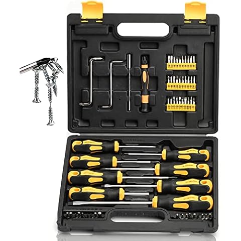 60pcs Screwdrivers Set in Case,Heavy Duty Philips&Flat Screwdrivers/Replaceable Multi Bits/Offset/Precision Screwdrivers,Pro Ergonomic Softy Handle,Screwdriver Tool for Men Cover