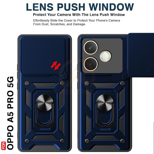 Image of Armor Bumper Back Cover Case for Oppo A5 Pro 5G Rotating Camera Cover, Ring Holder & Kickstand | Heavy Duty & 360 Degree Protection Oppo A5 Pro 5G Back Cover (Blue)