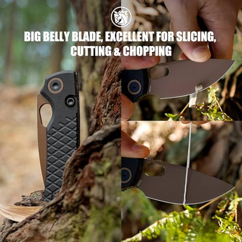 Image of Vosteed Porcupine EDC Pocket Knife - 2.99 inch 14C28N Copper Dune Blade - Top Liner Lock, Black G10 Pattern Handle - Camping, Hiking Knives - A2622