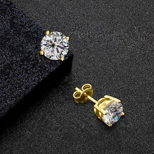 Image of Moissanite Stud Earrings for Men Women, 925 Sterling Silver 18K White Gold Plated, 1CT 6.5mm Round Cut, VVS1 D Color （0.6-2ct）