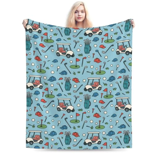 Qycazzw Golf Blanket 50x60 Funny Golf Cart and Ball Throw Blankets Gifts for Women Girls Kids Soft Lightweight Fleece for Sofa Room Couch Bed Travel Modern Decor