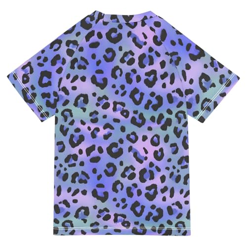 ALAZA Kids Rash Guard Girls Boys Toddler Swim Shirts Short Sleeve Blue Laser Leopard Cheetah UPF 50+ 3T2