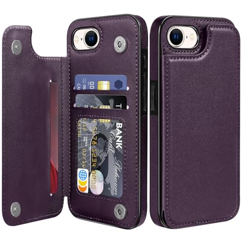 Étui à rabat iPhone 17e Bizzib en cuir synthétique violet foncé avec béquille intégrée