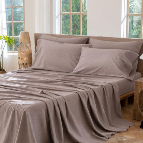 Image of MooMee Sheet Set 100% Washed Cotton Linen-Like Extra Deep Pocket King | Relaxed Linen-like Texture. Soft, Breathable & Lightweight Comfort. 15-19 inch Extra Deep Pocket with All-around Elastic