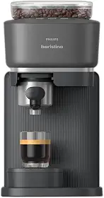 PHILIPS Baristina Máquina de café expresso, moer, compactar e preparar feijão de café com um só golpe, compacta, pressão da bomba de 16 barras, rebarbadora automática, preto com porta-filtro preto