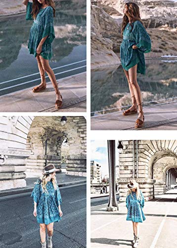 R.vivimos Women's Summer Cotton Half Sleeve Casual Loose Bohemian Floral Tunic Dresses (Medium, Green) #TOP4