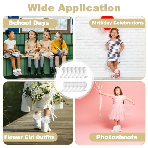 HJJMN 6 Paare Atmungsaktive Mädchen Rüschen Socken, Bequeme Kinder Weiße Knöchel Spitzensöckchen, Prinzessinnen Spitze Rüschen Baumwollsocken, Schulsocken mit Rüschenbesatz für Ballett 4-6 Jahre