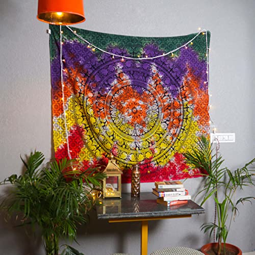 Image of Craft Trade 50x60 Inches Psychedelic Multicolor Cotton Mandala Ombre Wall Hanging Tapestry