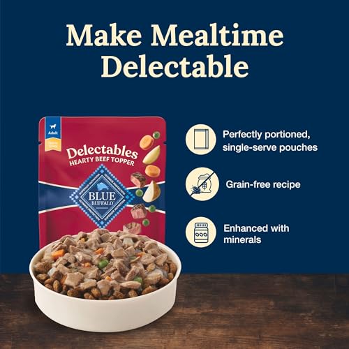 Image of Blue Buffalo Delectables Natural Wet Dog Food Toppers, Hearty Beef Cuts in Gravy, 3-oz (24 Pouches)