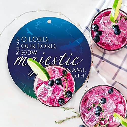 Christian Decorations - can be used as ceramic hanging decorations or as a coaster, 'Majestic', with Bible verse Psalm 8:1. Beautiful Christian gifts for women or men, by Just Cards Direct