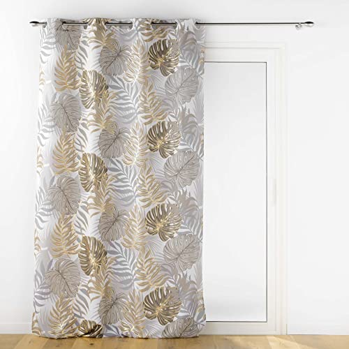 Douceur d'Intérieur, Rideau à Oeillets (140 x 260 cm) Mogador Naturel, Polyester Imprimé Métallisé