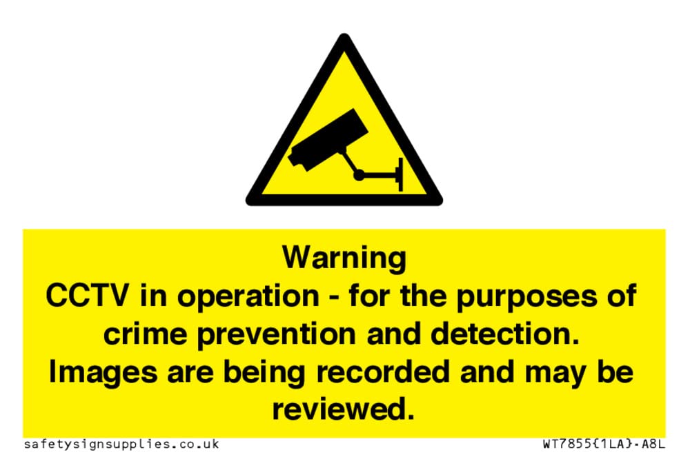 Viking Signs Warning CCTV in operation - for the purposes of crime prevention and detection. Images are being, Yellow/White (WT7855-A8L-1M)