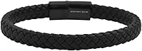 Geoffrey Beene Men's Braided Genuine Leather Bracelet with Stainless Steel Clasp - Durable Stylish Cuff