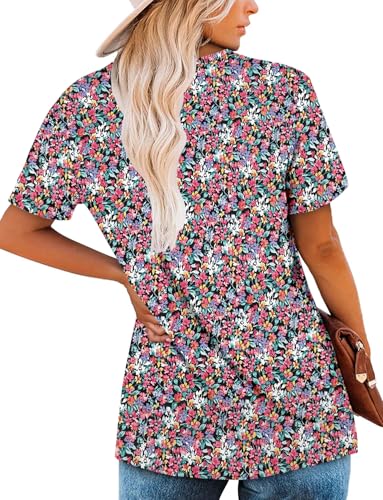 KISSMODA Tops for Womens Summer Cute Short Sleeve Shirts Trendy Notched Neck Blouses Casual Loose Pleated Tunics S-3Xl