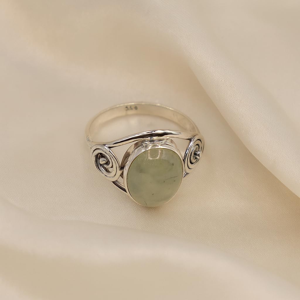 Green Prehnite Stone 925 Sterling Silver Handmade Unique Design Boho Stacking Ring Gift Jewelry For Wife Mom