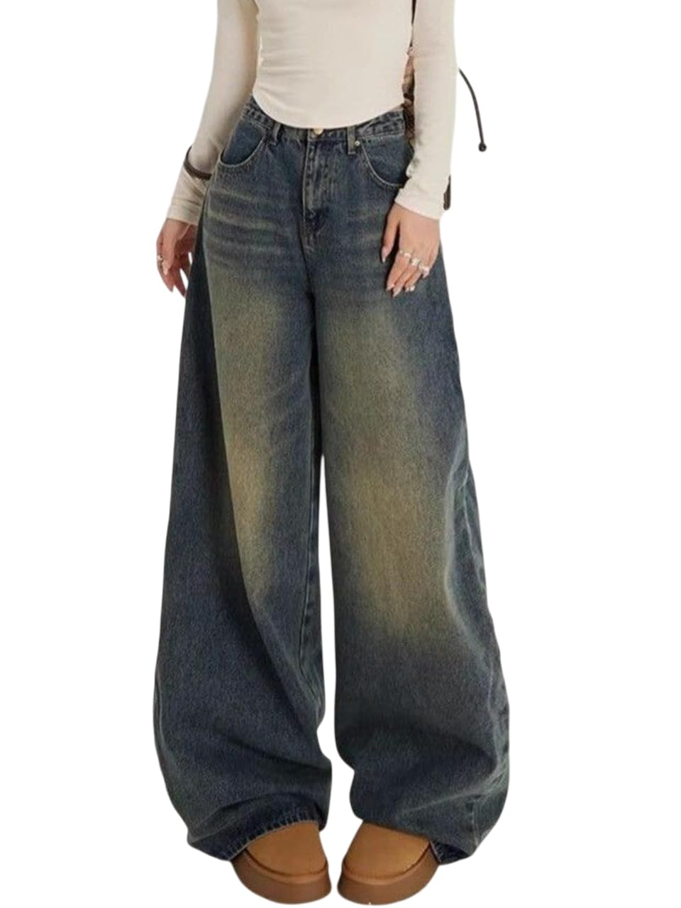 kotty Women Wide Leg Baggy Jeans High Waist Relaxed Fit Denim Casual Wear-picture-12