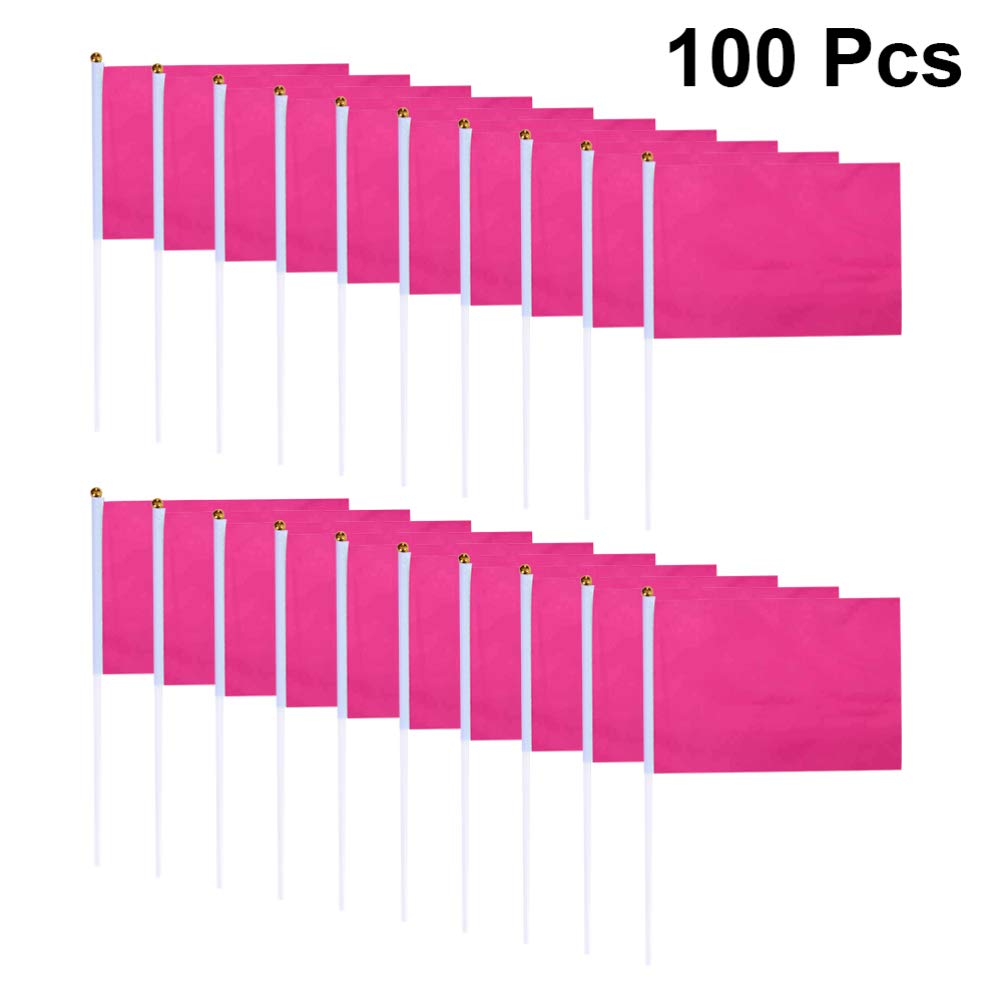 BESPORTBLE 100pezzi Bandiere Quadrata Portatili in Poliestere Bandiere Sventolante Mano Per Feste e Celebrazioni Striscione Per Feste Rosa Chiaro