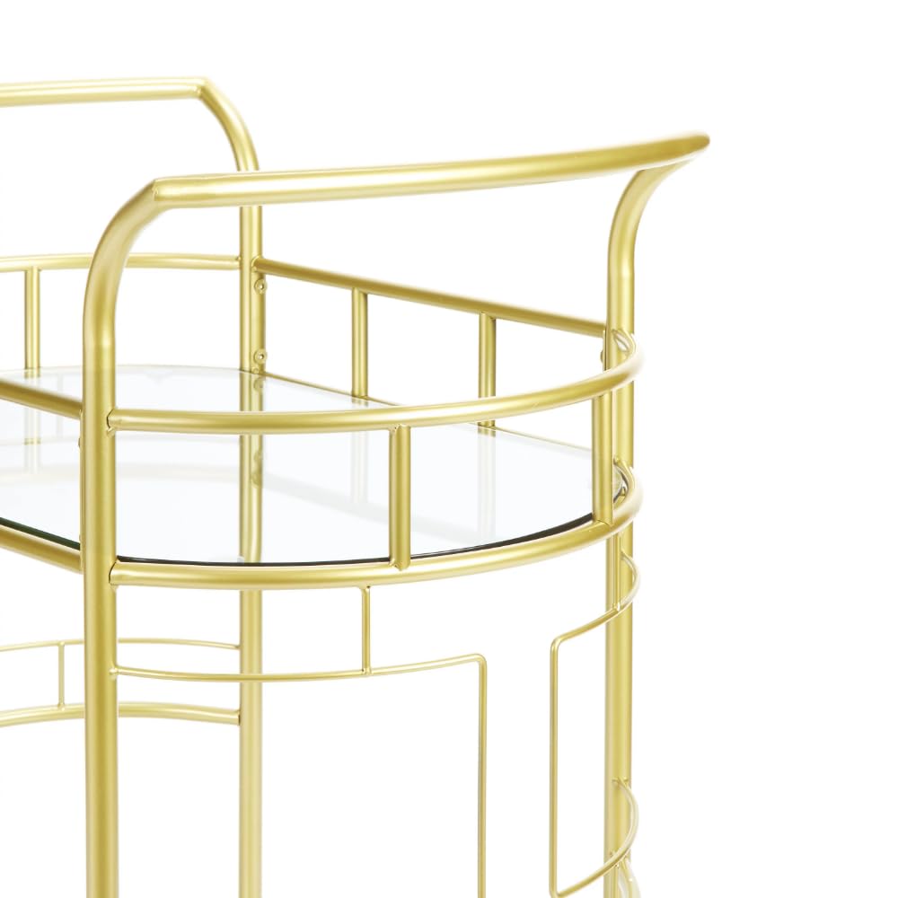 Rollwagen Barwagen mit mattgoldener Metalloberfläche, 2-stufiger Kücheninseltisch, Servierwagen for das Esszimmer