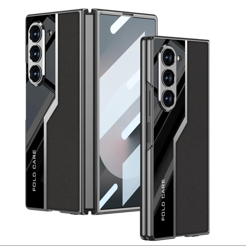 Image of MILLION CASES Back Cover Case for Samsung Galaxy Z Fold6 Shockproof Protective Quilted Classic Plain Leather Craft Case for Men & Boys(Black)