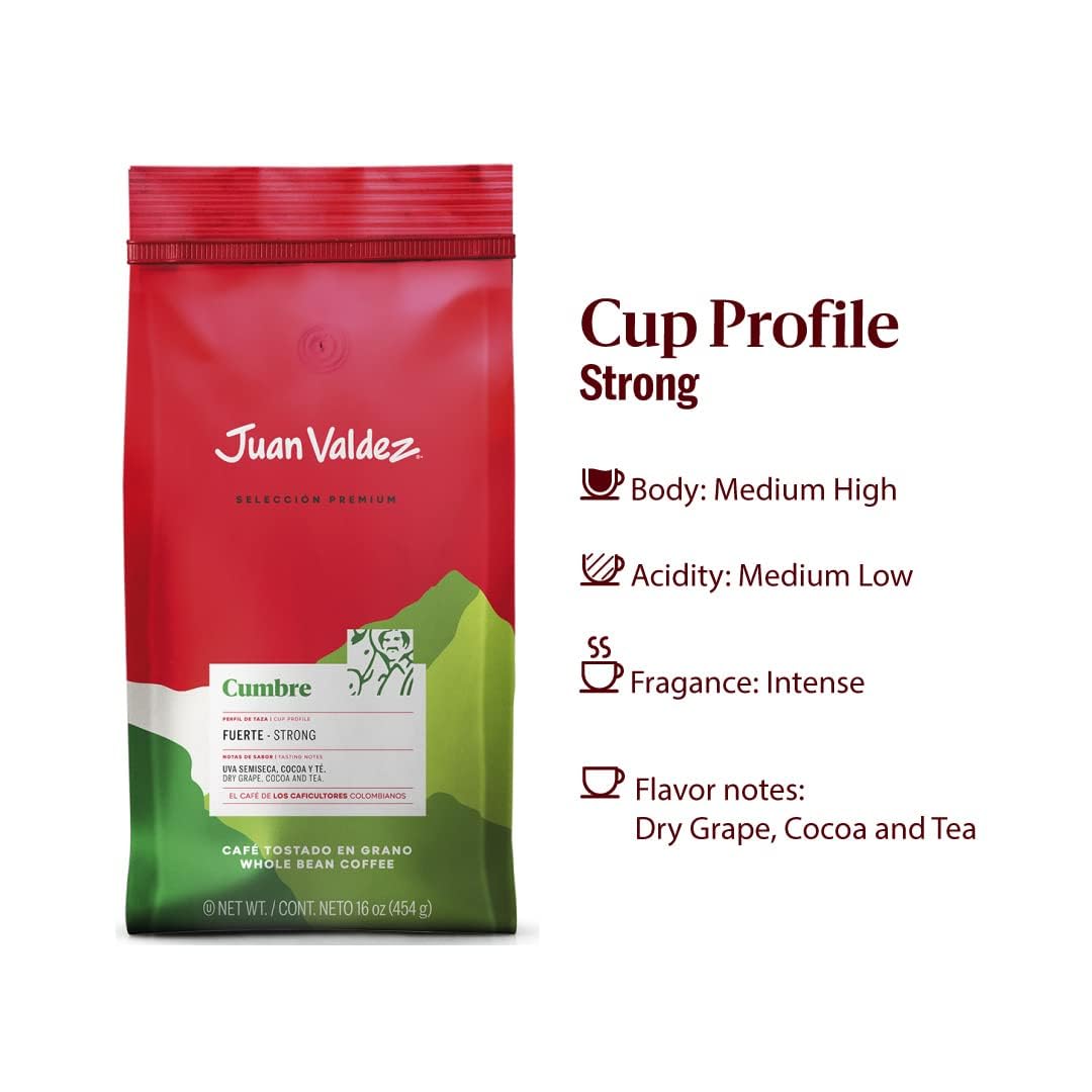 Juan Valdez Cumbre Whole Bean Coffee Dark Roast 16 OZ - 100% Colombian Coffee - Expert blend of Colombian coffees with intense flavors and dry fruits notes Pack of 3 product thumbnail 5