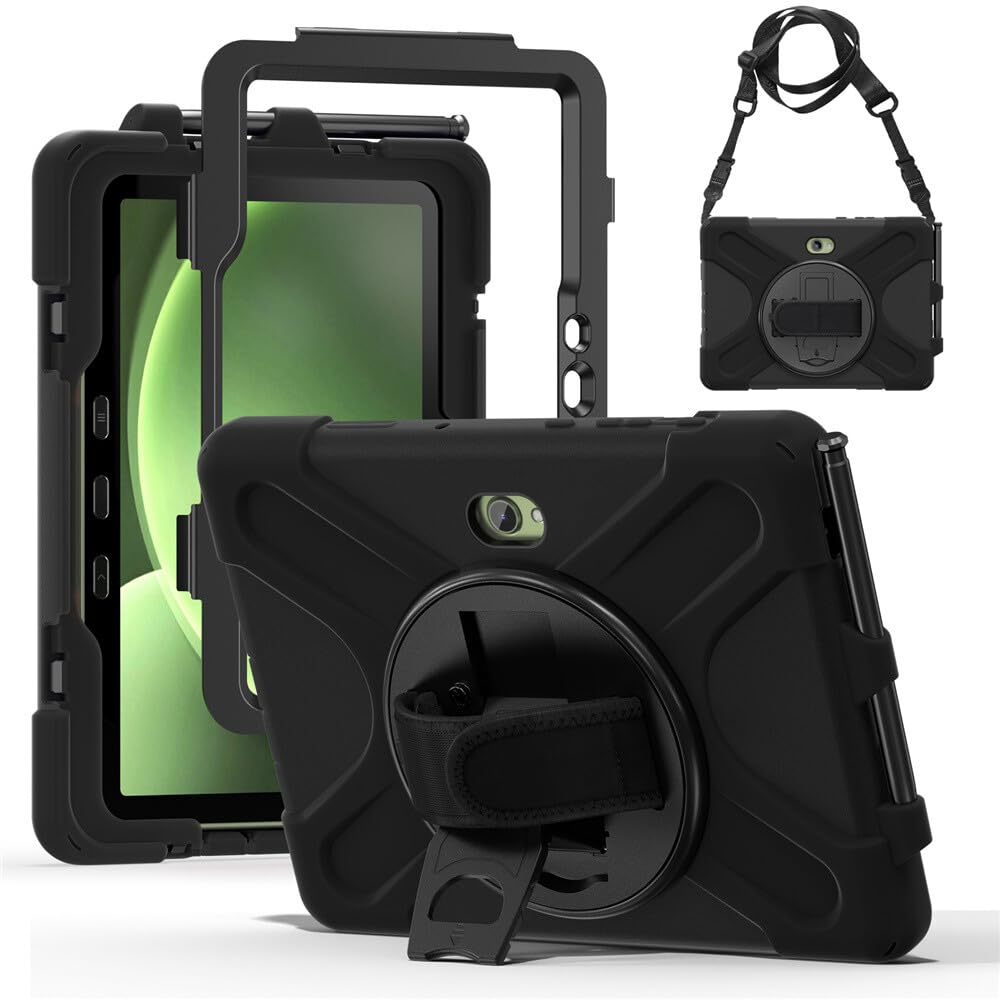 Compatibile con Samsung Galaxy Tab Active5 Pro 5G 101 SM X350 X356B (colore: viola) Custodia rigida antiurto in silicone con fascio, rotazione a 360 gradi