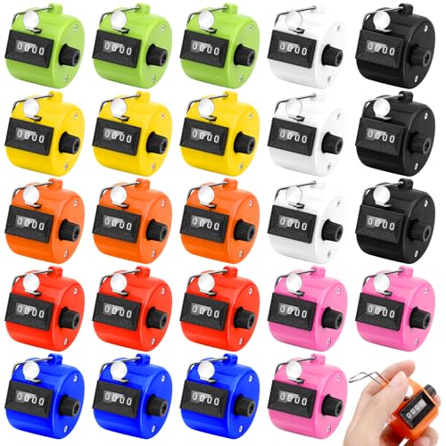 Draupnir 24Pcs Handheld Tally Counter, Metal Pitch Counter Hand Mechanical Counters Clickers for School Event, 8 Colors Counting Numbers for Coaching, Fishing, People, Golf Lap, Stadiumand Sport Row