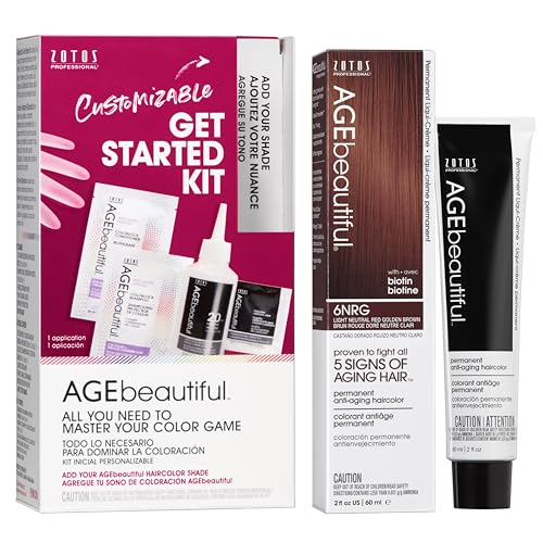 Image of AGE beautiful Permanent Hair Color Cream, 100% Gray Coverage Hair Dye with Biotin Anti-Aging Formula for Fuller, Thicker Hair, Professional Salon Quality