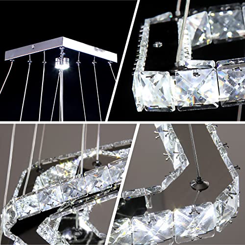 Diisunbihuo Modern Crystal Chandeliers Led Square Rings Chandelier Pendant Lights Height Shape Adjustable Ceiling Lamp (Cool White) #TOP6