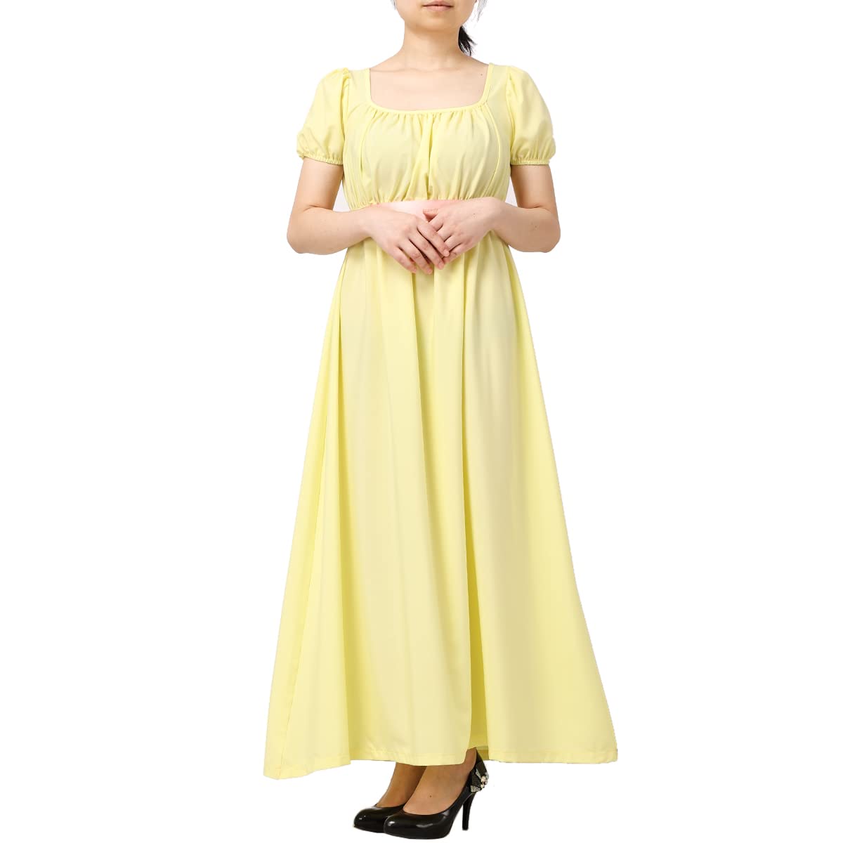COSDREAMER Abito da Donna Regency Abito Medievale Vittoriano retrò a Vita Alta con Maniche a Nastro