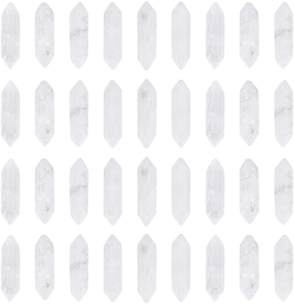 OLYCRAFT 36Pcs Clear Quartz Crystals Natural Quartz Crystal Points Hexagonal Crystal Double Terminated Points Wands No Hole Gemstone Point Decor for DIY Crafts Necklace Jewelry Making -30x9x9mm
