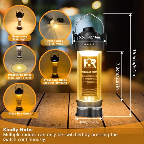 Image of DOTWISE Camping Lantern Rechargeable 3000mAh,Lanterns for Power outages Max 240LM Stepless Dimming&5 Modes Magnetic Base (Red)