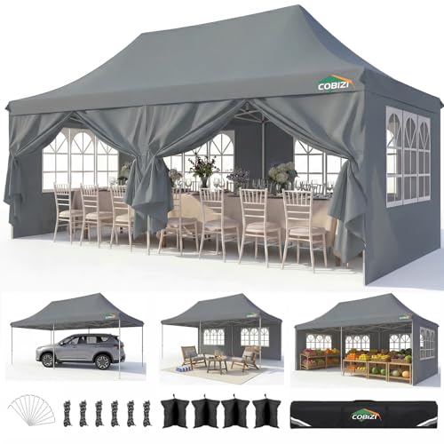 Image of COBIZI 10x20 Pop up Canopy Tent for Parties, Carry Bag,6 Walls,4 Sandbags