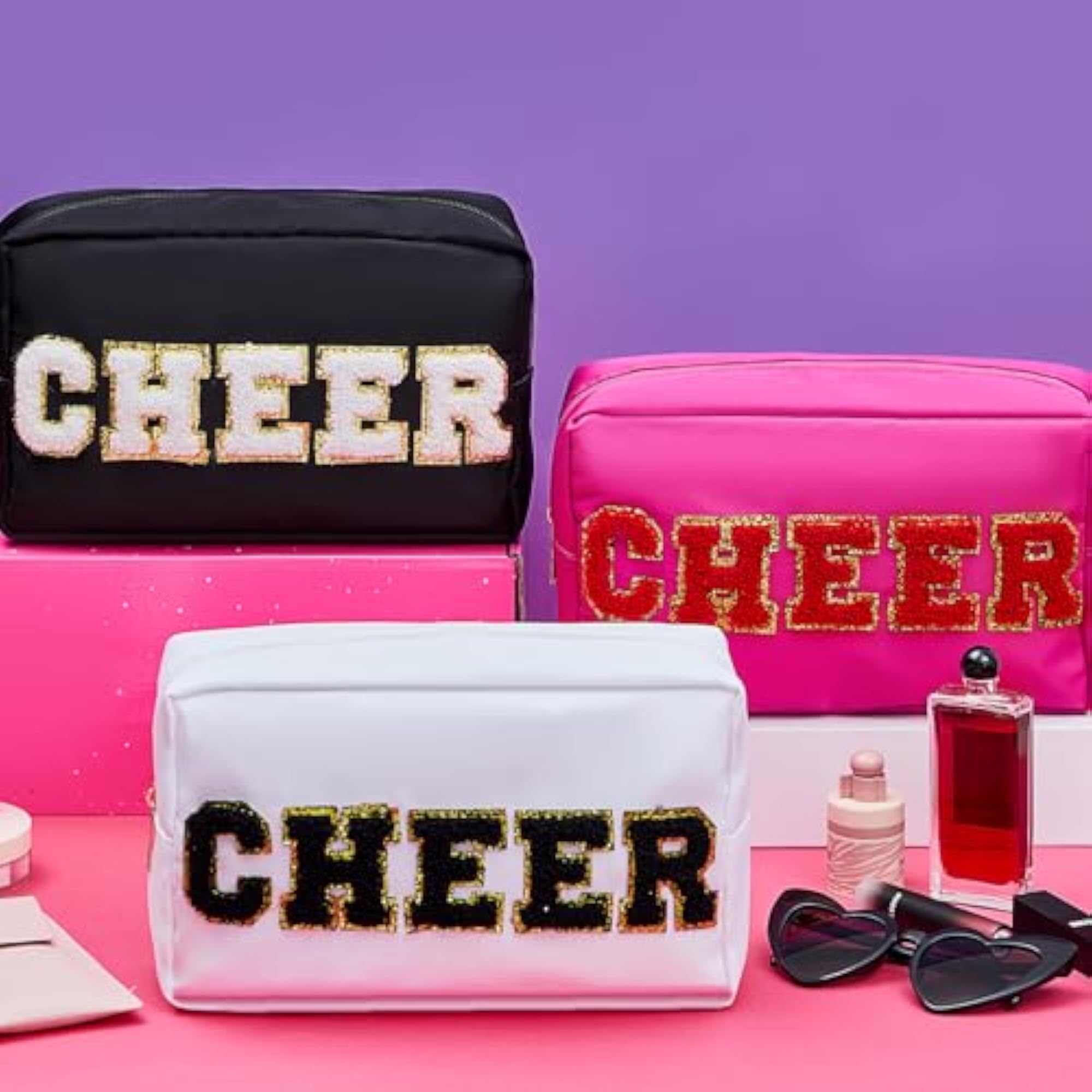 12 Pcs Cheer Bag Bulk with Chenille Letter Patches, Portable Gifts