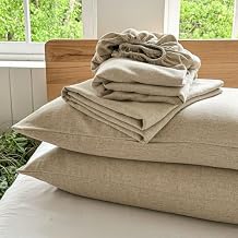 NSNLGSGC 100% French Linen Sheets King Size, 4 Piece Pure Linen Bed Sheet Set, Breathable, Cooling & Durable, Soft Washed Natural Flax Bedding with 16 Inch Deep Pocket, All Season UseKing, Linen