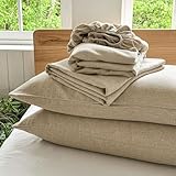 NSNLGSGC 100% French Linen Sheets Full Size, 4 Piece Pure Linen Bed Sheet Set, Breathable, Cooling & Durable, Soft Washed Natural Flax Bedding with 16 Inch Deep Pocket, All Season Use(Full, Linen)