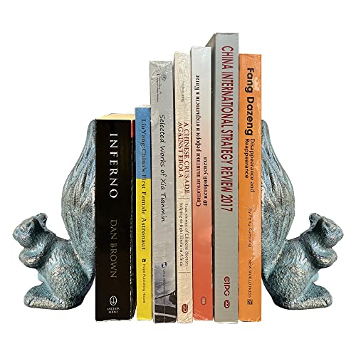 Livfodrm Decorative Bookends for Heavy Books,Heavy Duty Book Ends for Shelves, Cast Iron Squirrel Book Stoppers Organizer,Cute Bookend Stand Glod Green 2PCS