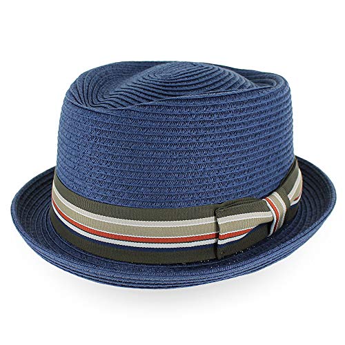 Image of Belfry Men /Women Summer Straw Pork Pie Trilby Fedora Hat in Blue, Tan, Black