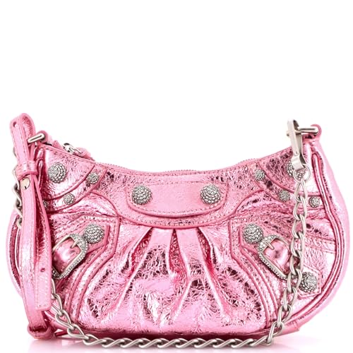 Balenciaga, Pre-Loved Le Cagole Giant Studs Shoulder Bag Leather with Crystals Mini, Pink