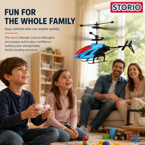Image of Storio Remote Control Helicopter for Kids | RC Helicopter Toy, Hand Sensor Auto Lift, Easy Up & Down Control, USB Rechargeable, LED Lights