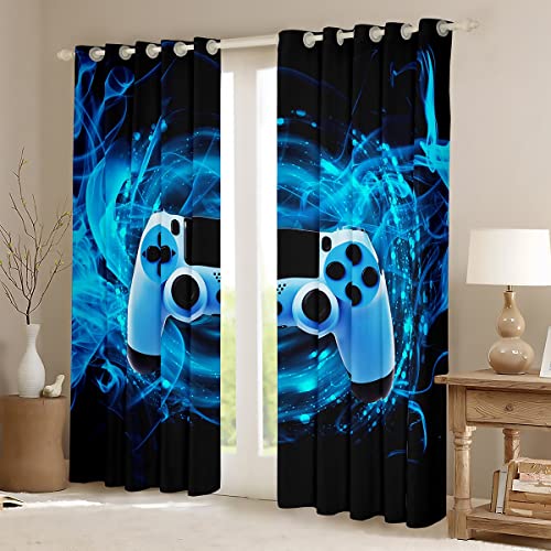 Loussiesd Games Curtain for Gaming Bedroom Living Room Gamer Room Curtains Kids Boys Video Game Gamepad Window Drapes Console Game Controller Curtain Blue W46*L54 - Image 3