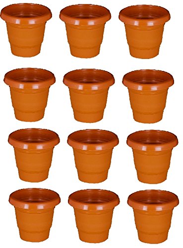 SPHINX Terracota Colored Plastic Small Nursery Pots Planters - (Height/Depth - 10 cms/4 Inches) (12)