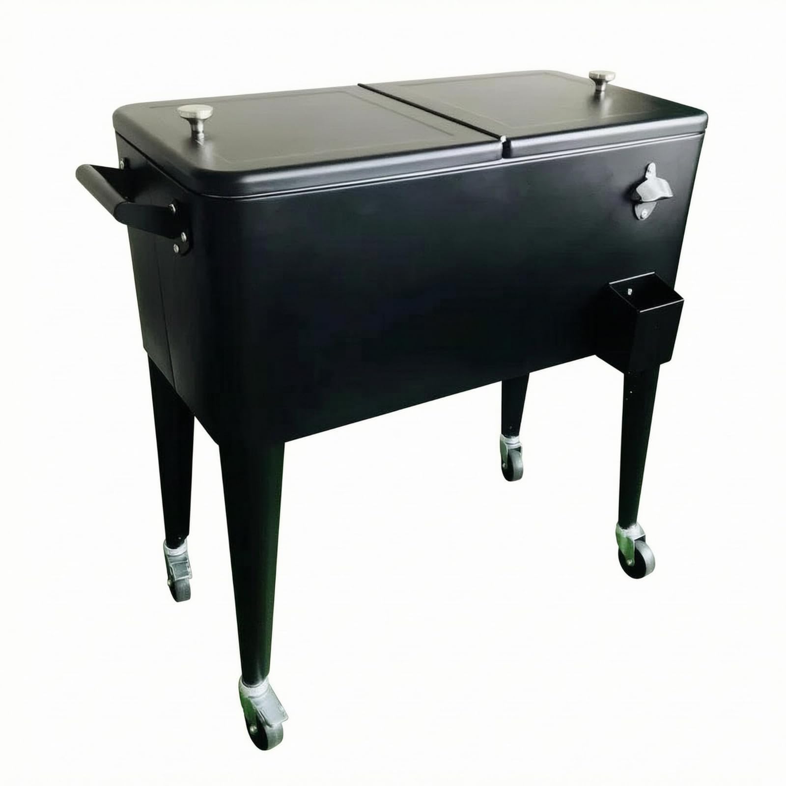Carrello Frigo Bevande Isolato Carrello Bar Porta Bibite Secchiello Ghiaccio Corpo in Metallo Vintage con Maniglie Laterali E Ruote Direzionali Adatto, Nero