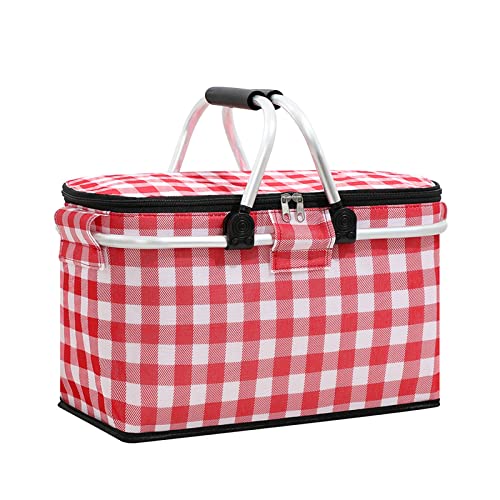 TWSOUL Borsa termica da picnic, cestino termico pieghevole da 22 l, con funzione di raffreddamento, coperchio per ufficio, campeggio, picnic (rosso)