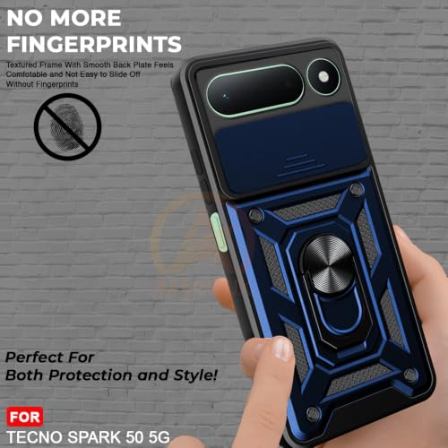 Image of Armor Bumper Back Cover Case for Tecno Spark 50 5G | Rotating Camera Cover, Ring Holder & Kickstand | Heavy Duty & 360 Degree Protection Back Cover (Blue)
